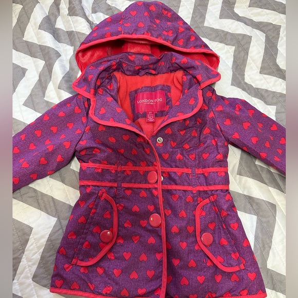 Toddler London Fog 2T- Purple with pink hearts jacket - Picture 1 of 3
